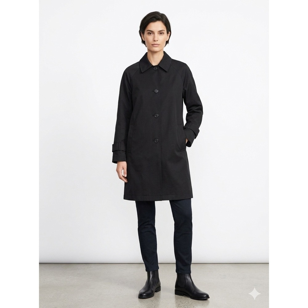 Via Spiga Black Single Breasted Trench Coat Car Coat Small Raglan Sleeve